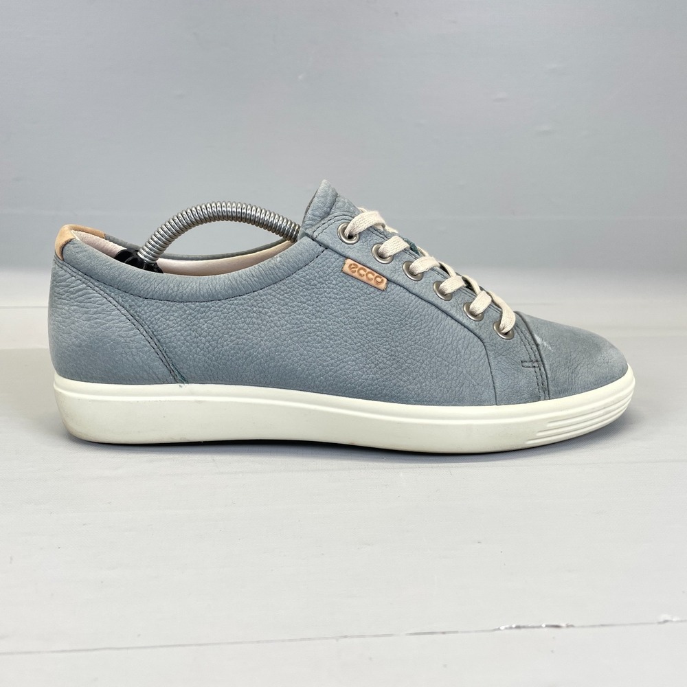 Ecco Soft 7 Shoes Womens Size 38 US 7 Blue Leather Lace Up Comfort Sneakers